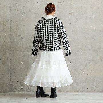 『Tulle houndstooth tweed』 No-collar jacket BLACKの画像