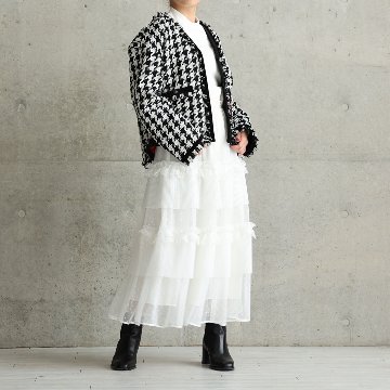 『Tulle houndstooth tweed』 No-collar jacket BLACKの画像