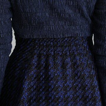 『Tulle houndstooth tweed』 Tuck flare skirt NAVYの画像