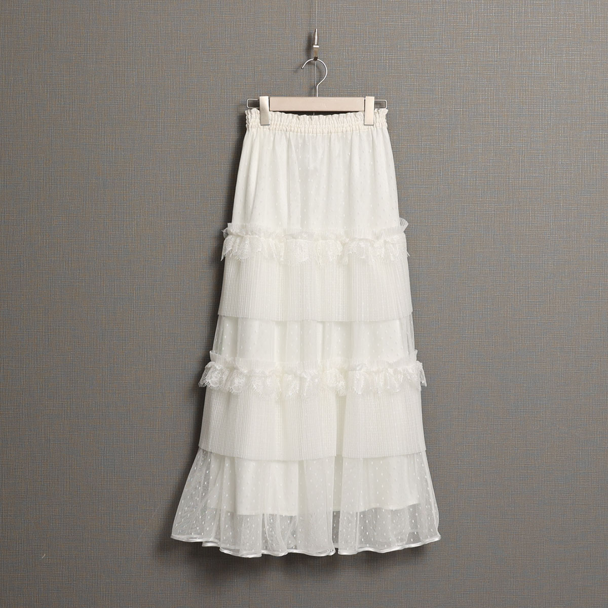 『Dot&pleats tulle』Tiered skirt WHITEの画像