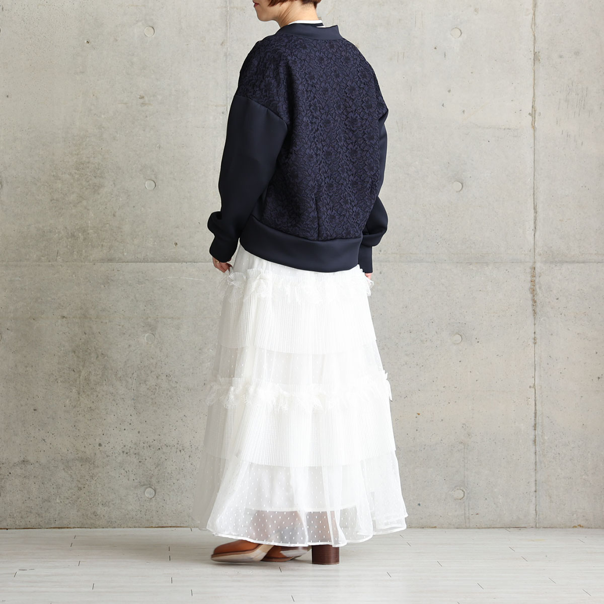 『Dot&pleats tulle』Tiered skirt WHITEの画像