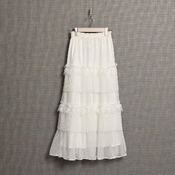 『Dot&pleats tulle』Tiered skirt WHITEの画像