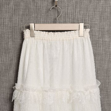 『Dot&pleats tulle』Tiered skirt WHITEの画像