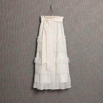 『Dot&pleats tulle』Tiered skirt WHITEの画像