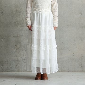 『Dot&pleats tulle』Tiered skirt WHITEの画像