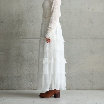 『Dot&pleats tulle』Tiered skirt WHITEの画像