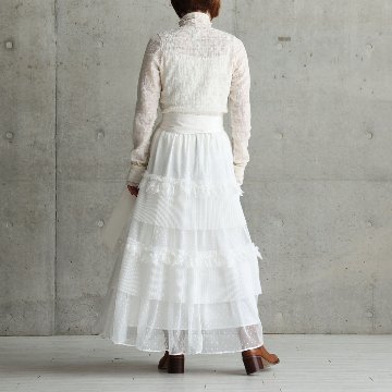 『Dot&pleats tulle』Tiered skirt WHITEの画像