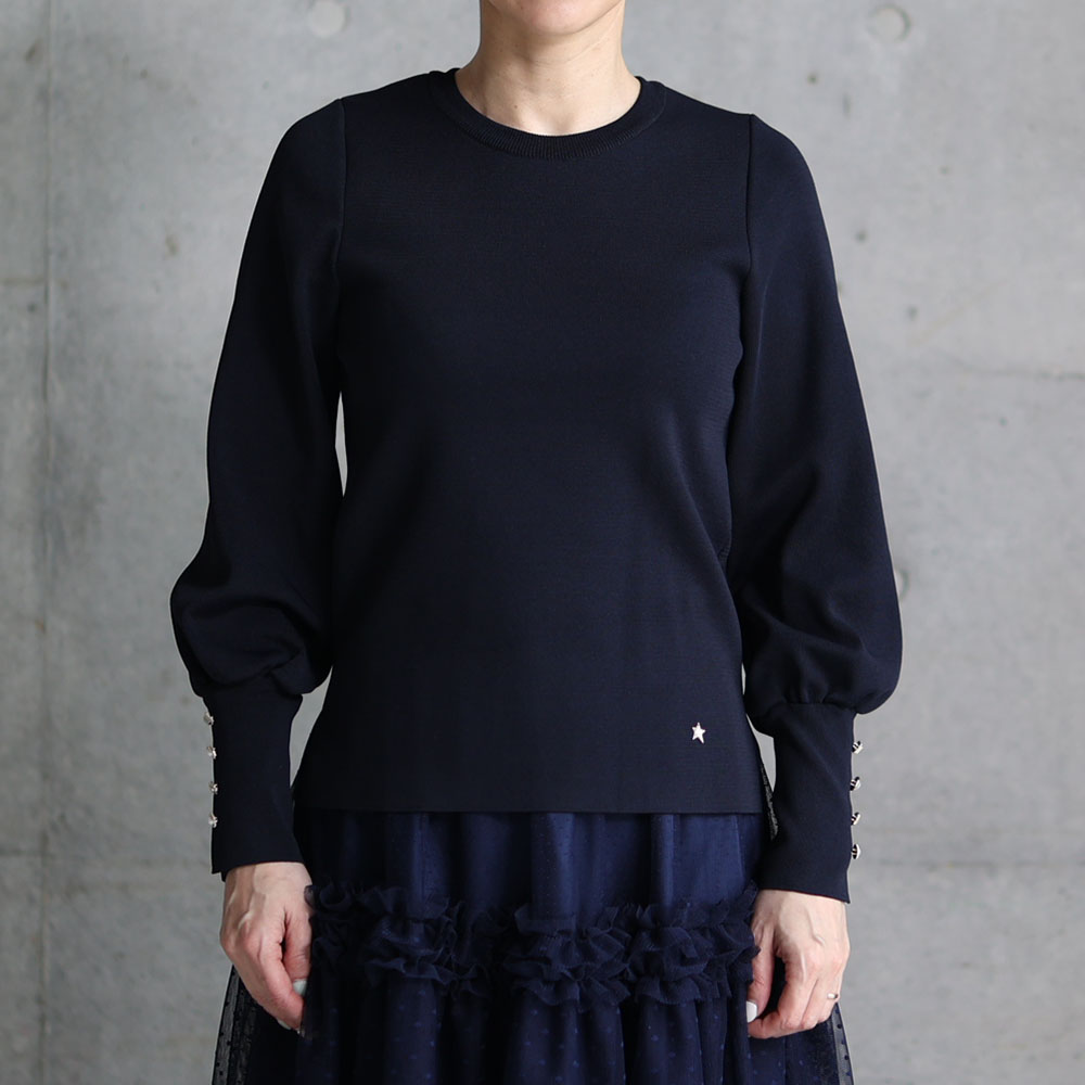 『Earring cuffs　knit』 Crew-neck knit NAVYの画像