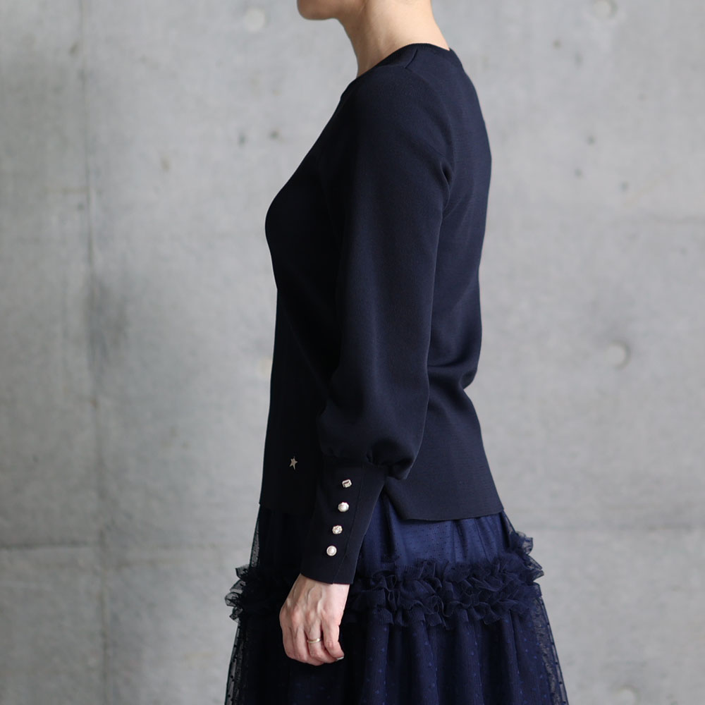 『Earring cuffs　knit』 Crew-neck knit NAVYの画像