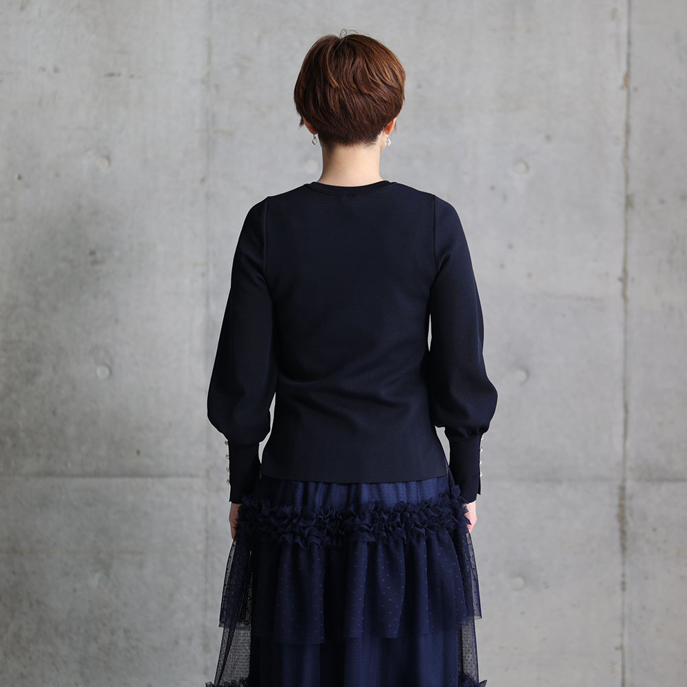 『Earring cuffs　knit』 Crew-neck knit NAVYの画像