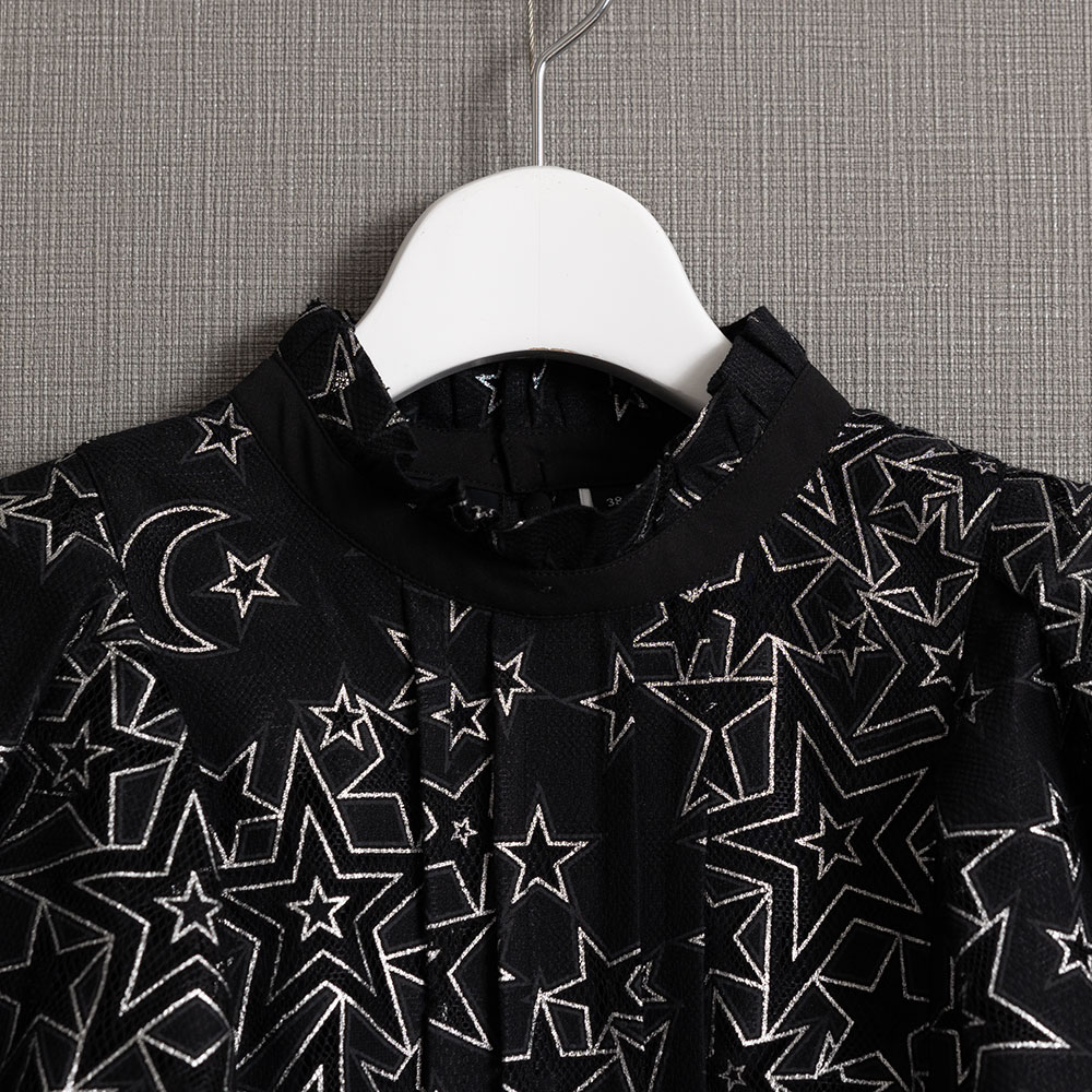 『Blanche』 Stand collar blouse BLACKの画像