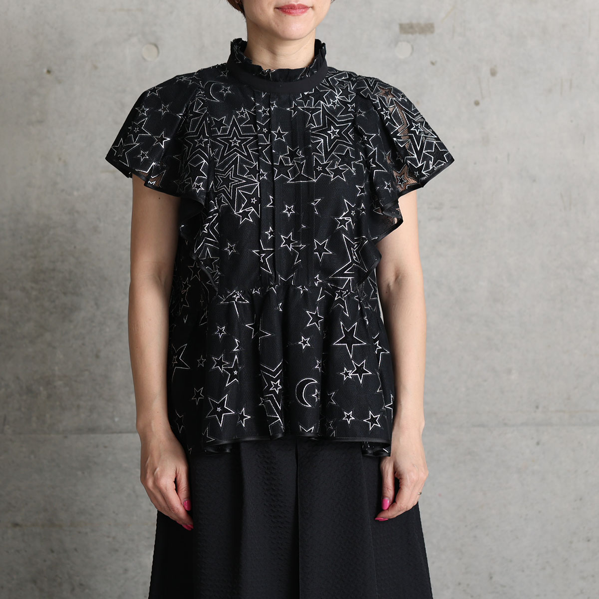 『Blanche』 Stand collar blouse BLACKの画像