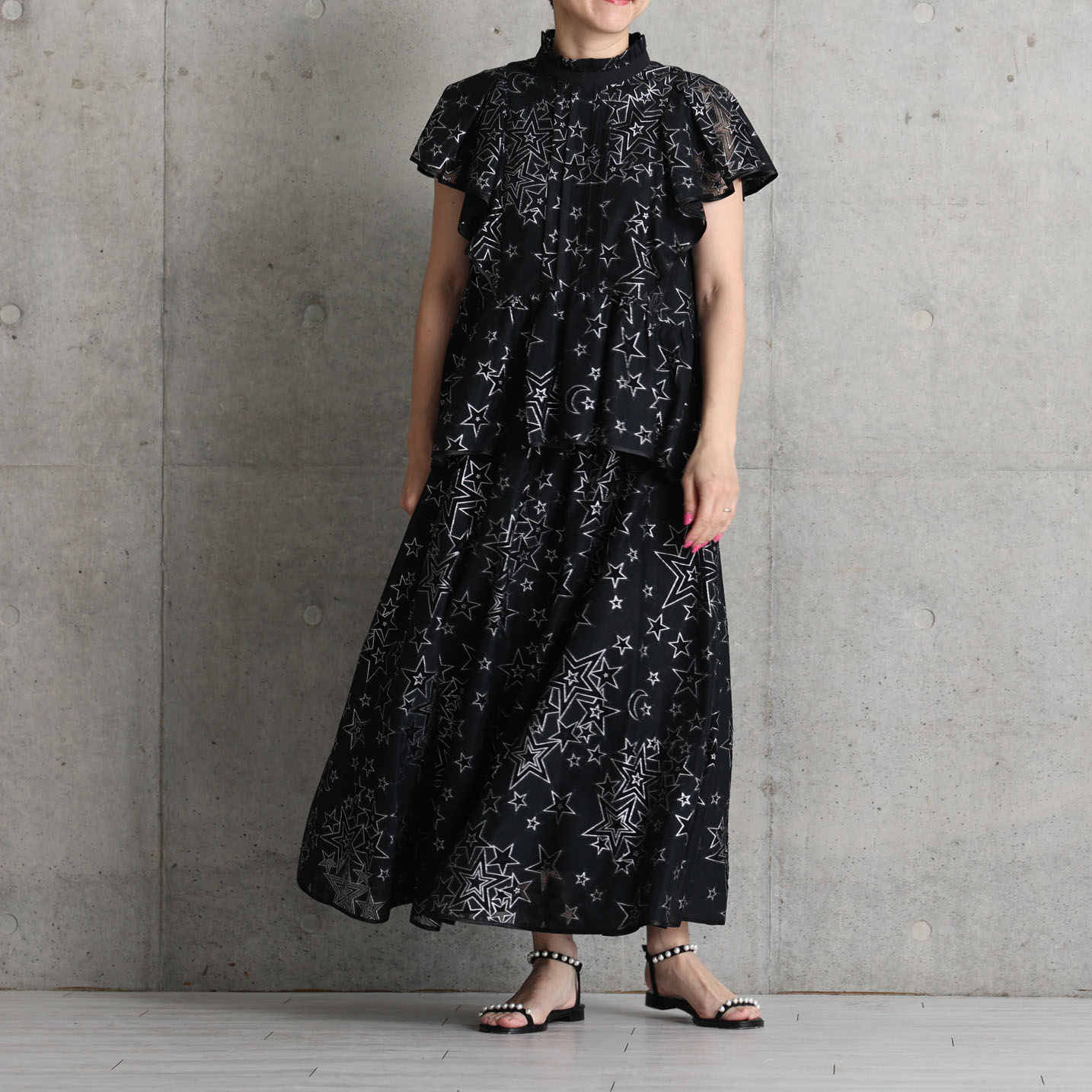 『Blanche』 Stand collar blouse BLACKの画像