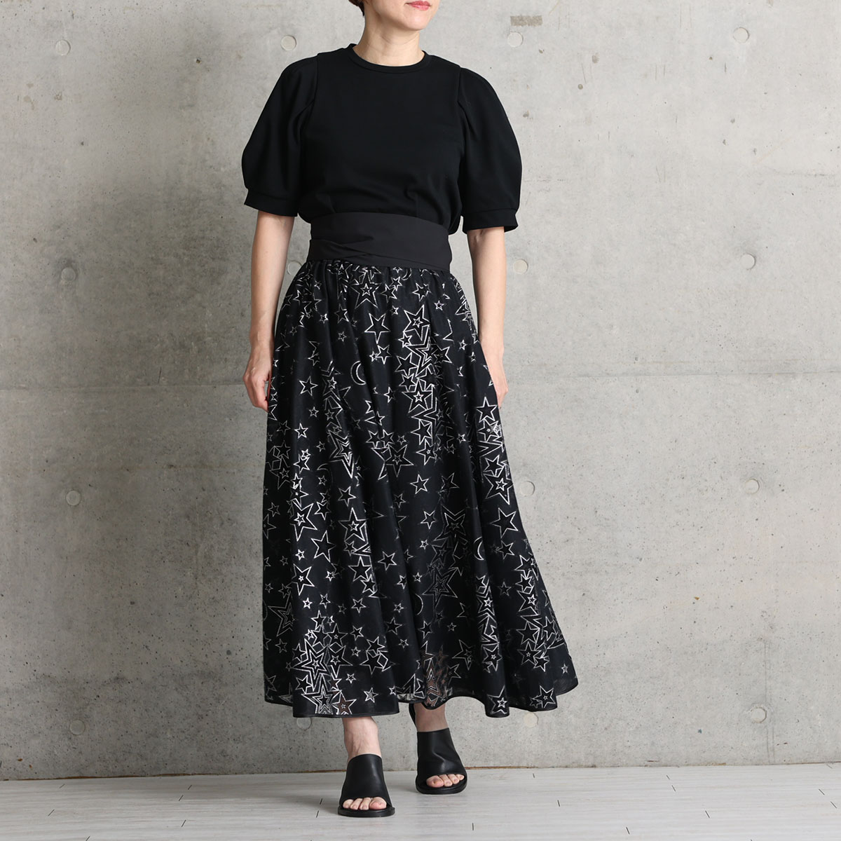 『Blanche』 Long skirt BLACKの画像