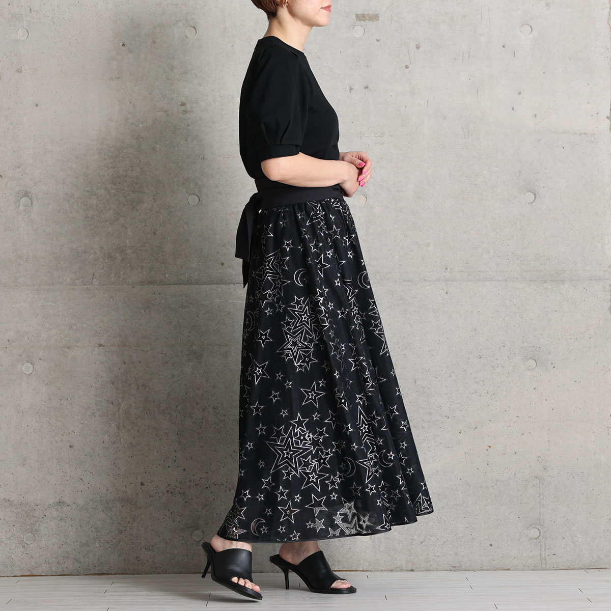 『Blanche』 Long skirt BLACKの画像