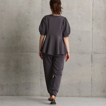 『Drape knit』 peplum tops C-GRAYの画像