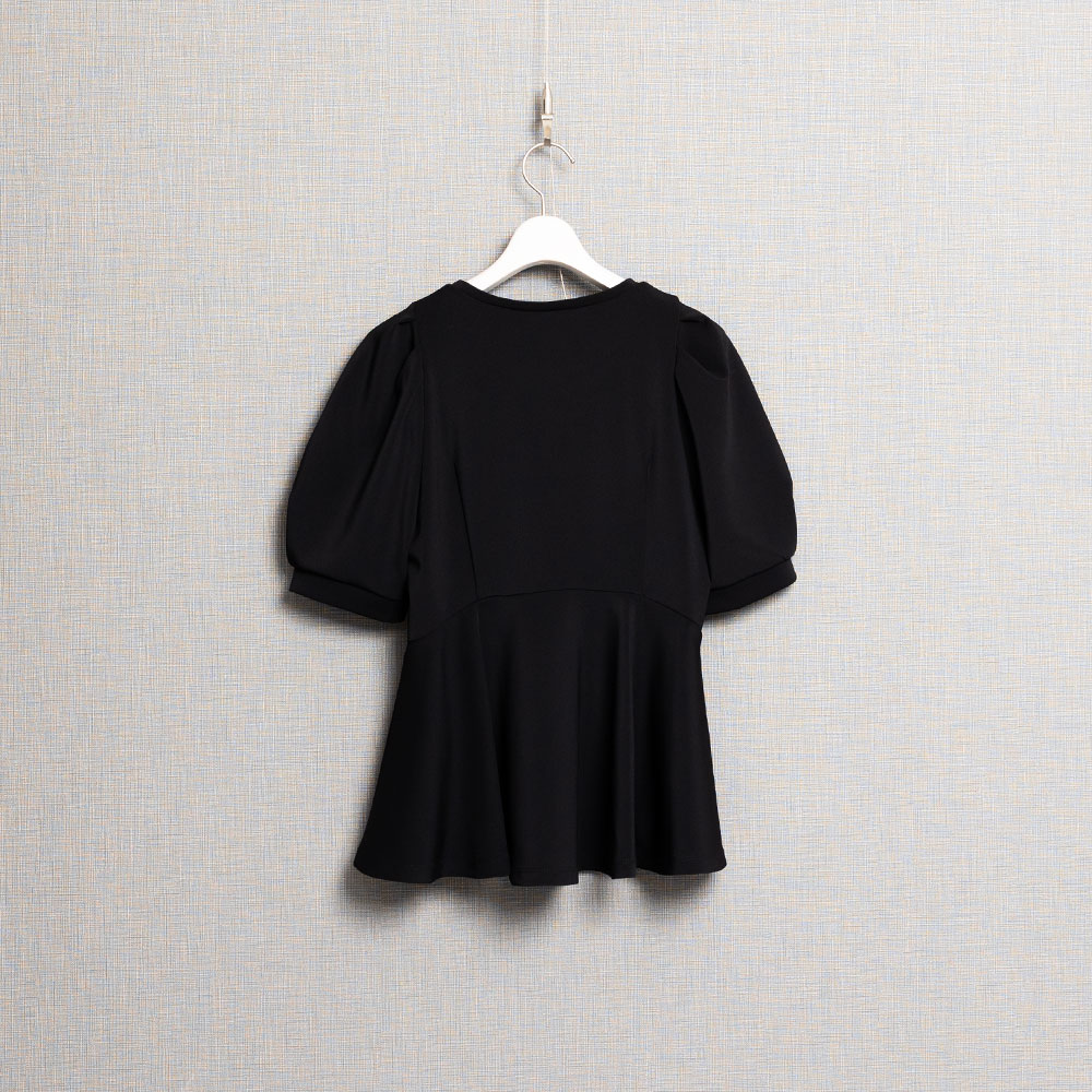 『Drape knit』 peplum tops BLACKの画像