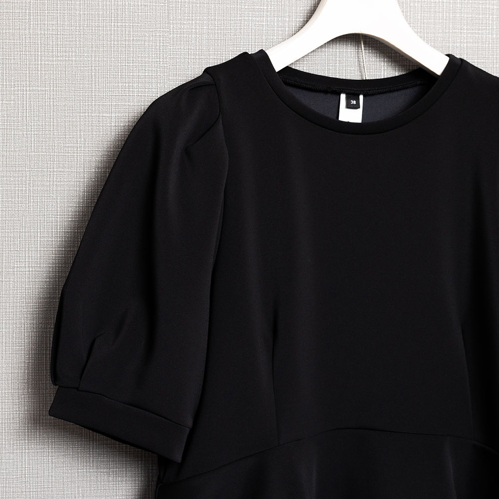 『Drape knit』 peplum tops BLACKの画像