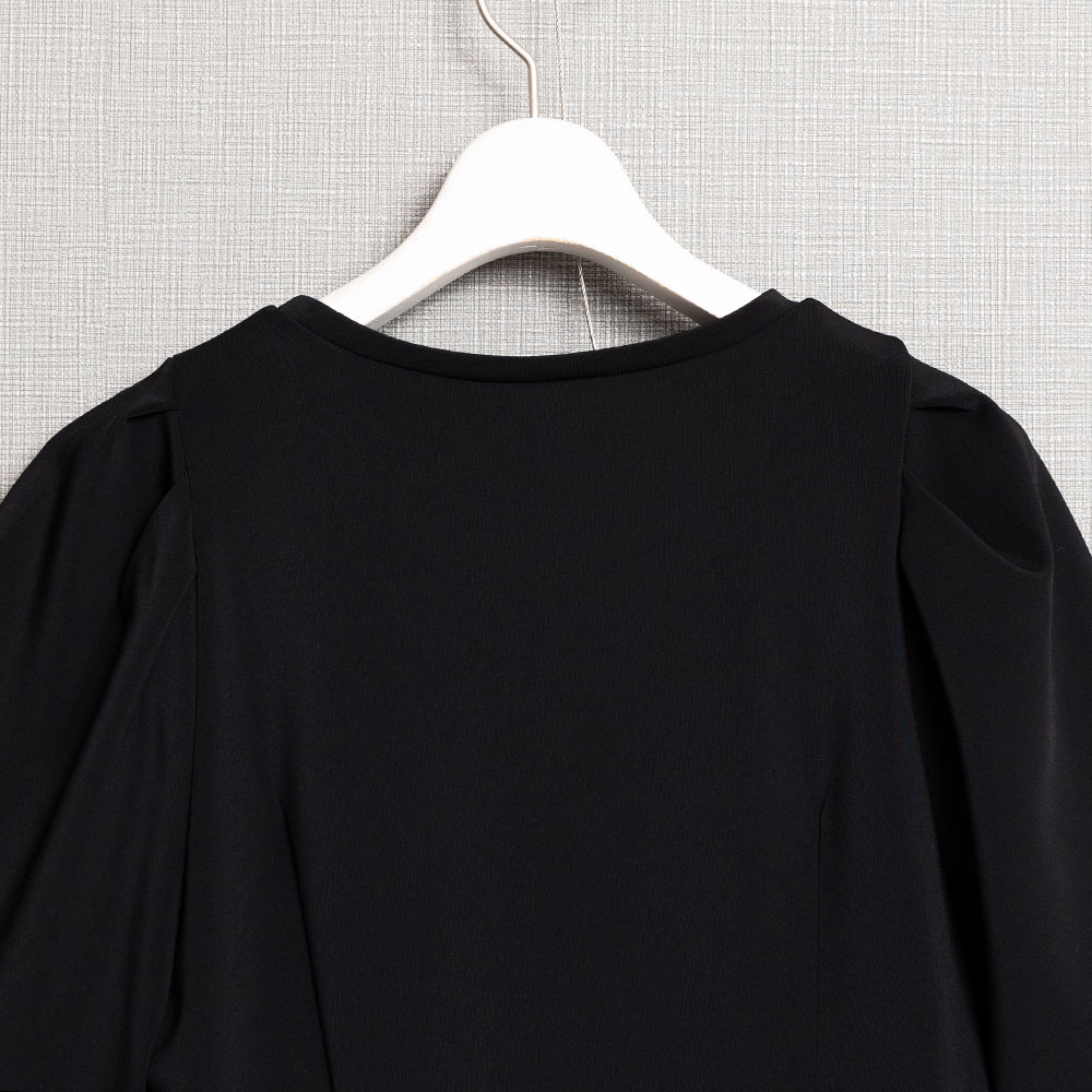 『Drape knit』 peplum tops BLACKの画像