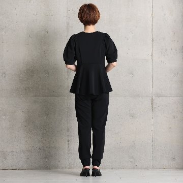 『Drape knit』 peplum tops BLACKの画像