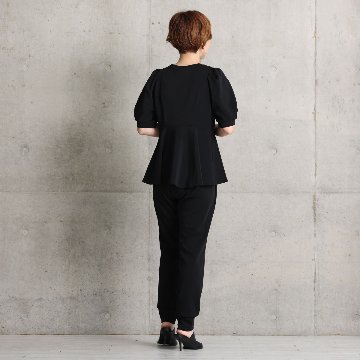 『Drape knit』 peplum tops BLACKの画像