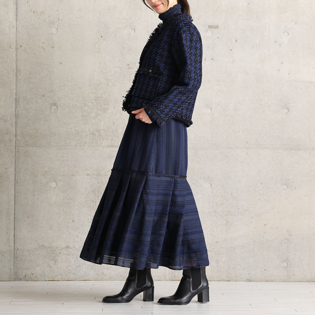 11月上旬お届け予定『Tulle houndstooth tweed』 No-collar jacket【全2色】の画像