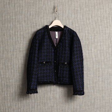 11月上旬お届け予定『Tulle houndstooth tweed』 No-collar jacket【全2色】の画像