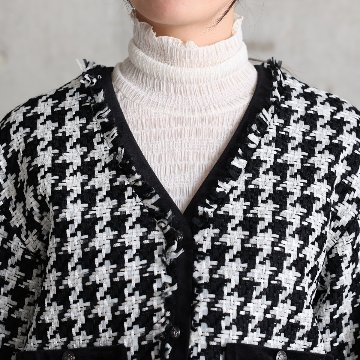 11月上旬お届け予定『Tulle houndstooth tweed』 No-collar jacket【全2色】の画像