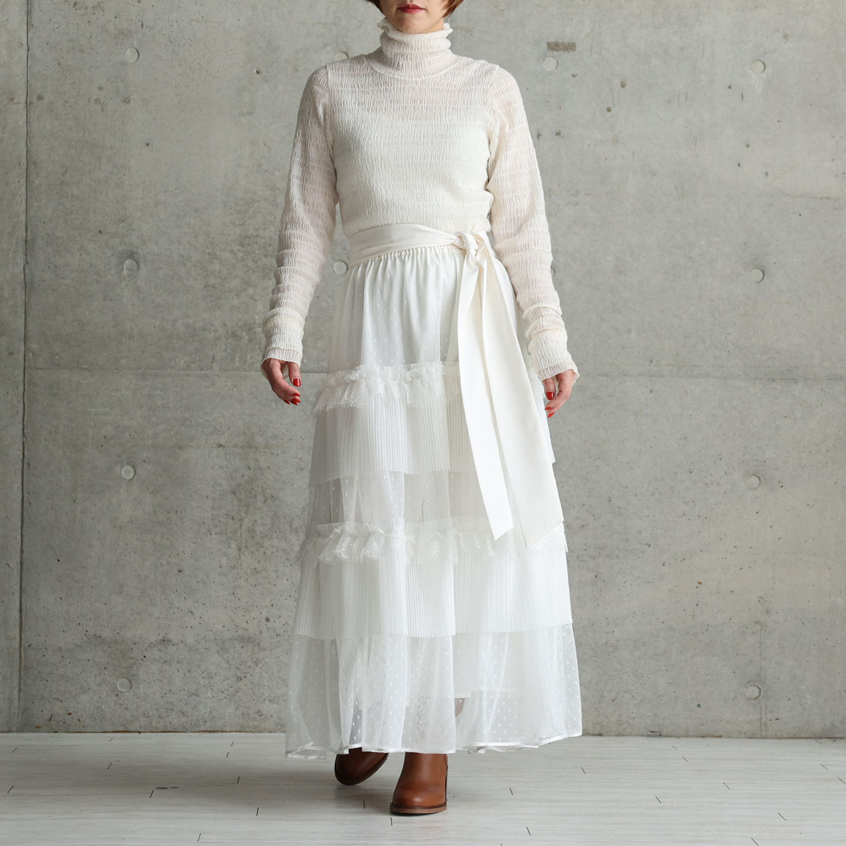 11月上旬お届け予定『Dot&pleats tulle』Tiered skirt【全3色】の画像