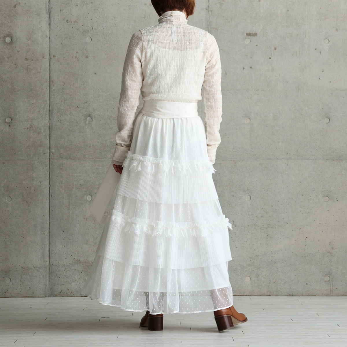 11月上旬お届け予定『Dot&pleats tulle』Tiered skirt【全3色】の画像