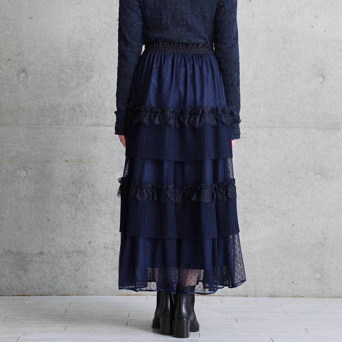 11月上旬お届け予定『Dot&pleats tulle』Tiered skirt【全3色】の画像