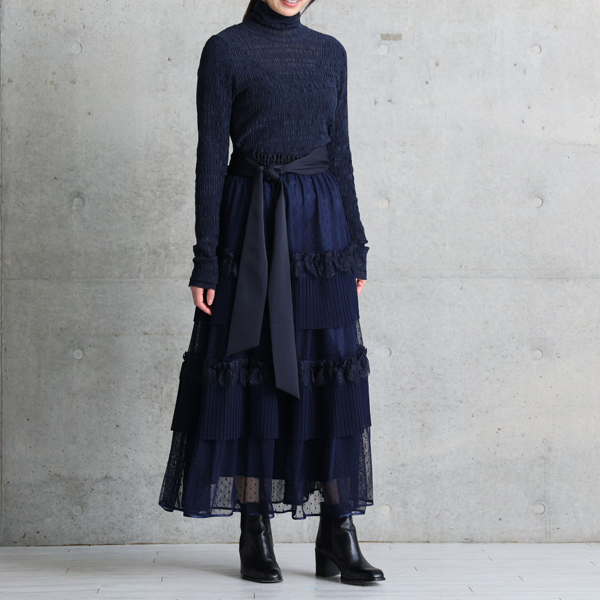 11月上旬お届け予定『Dot&pleats tulle』Tiered skirt【全3色】の画像