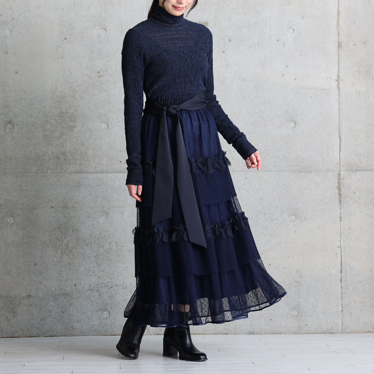 11月上旬お届け予定『Dot&pleats tulle』Tiered skirt【全3色】の画像