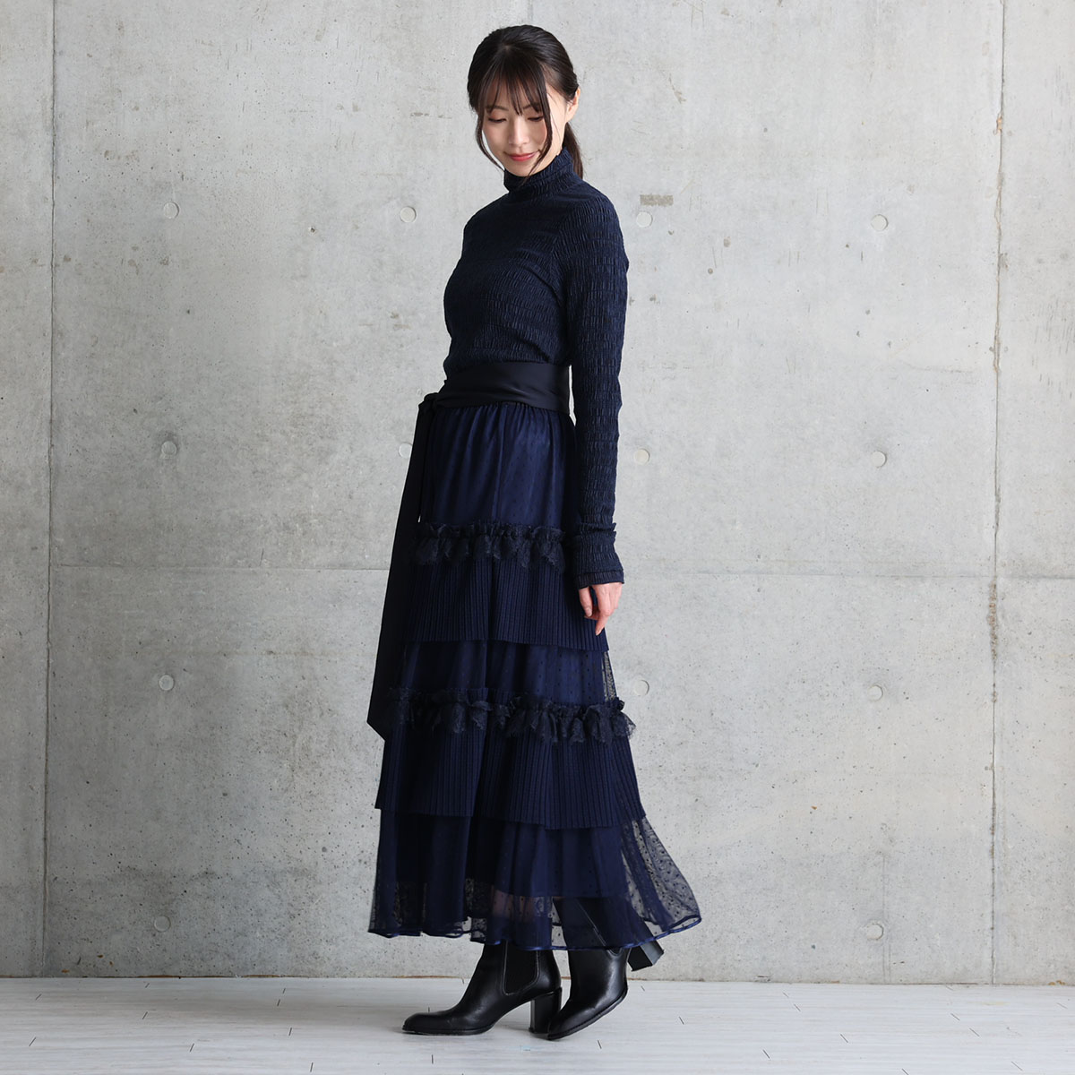 11月上旬お届け予定『Dot&pleats tulle』Tiered skirt【全3色】の画像