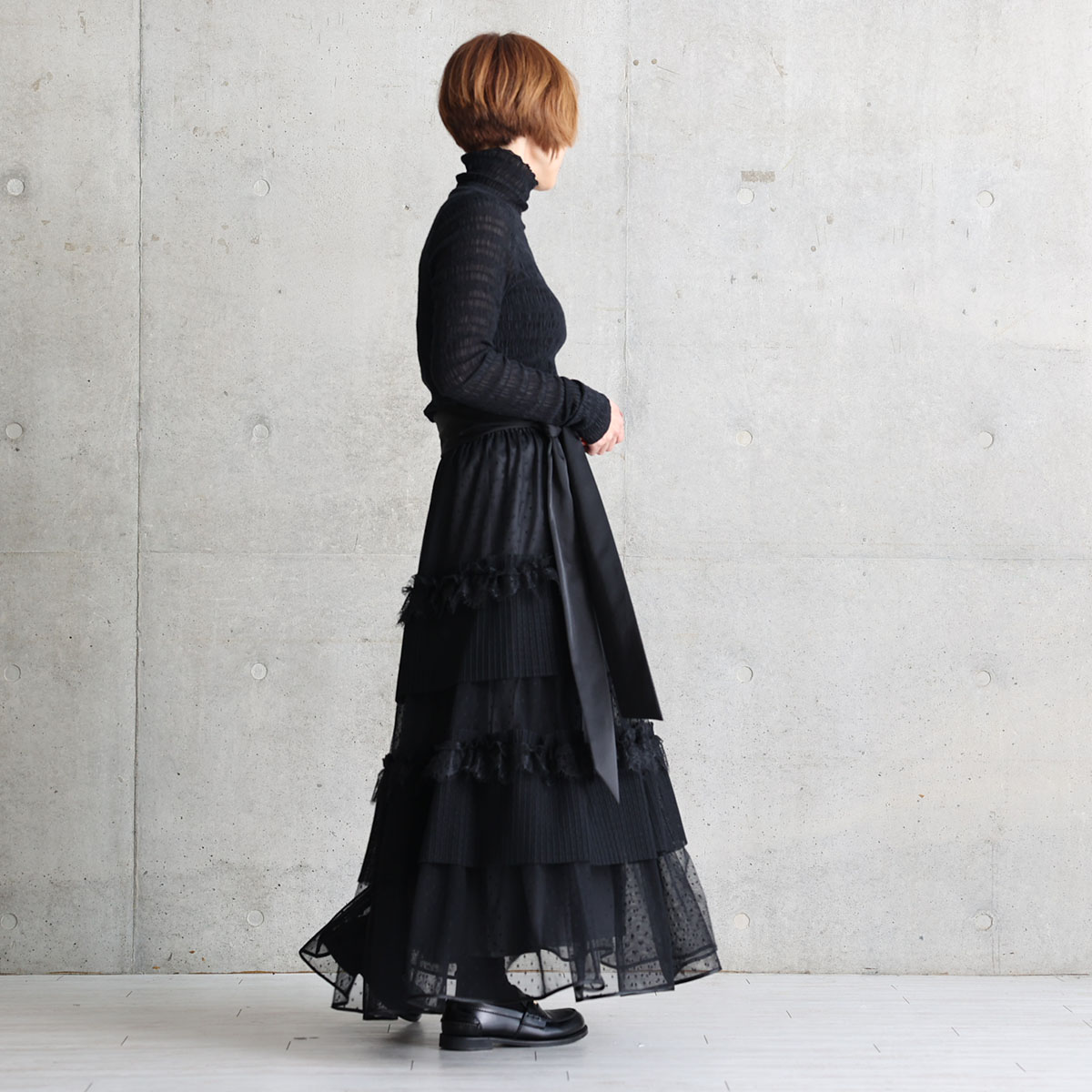 11月上旬お届け予定『Dot&pleats tulle』Tiered skirt【全3色】の画像