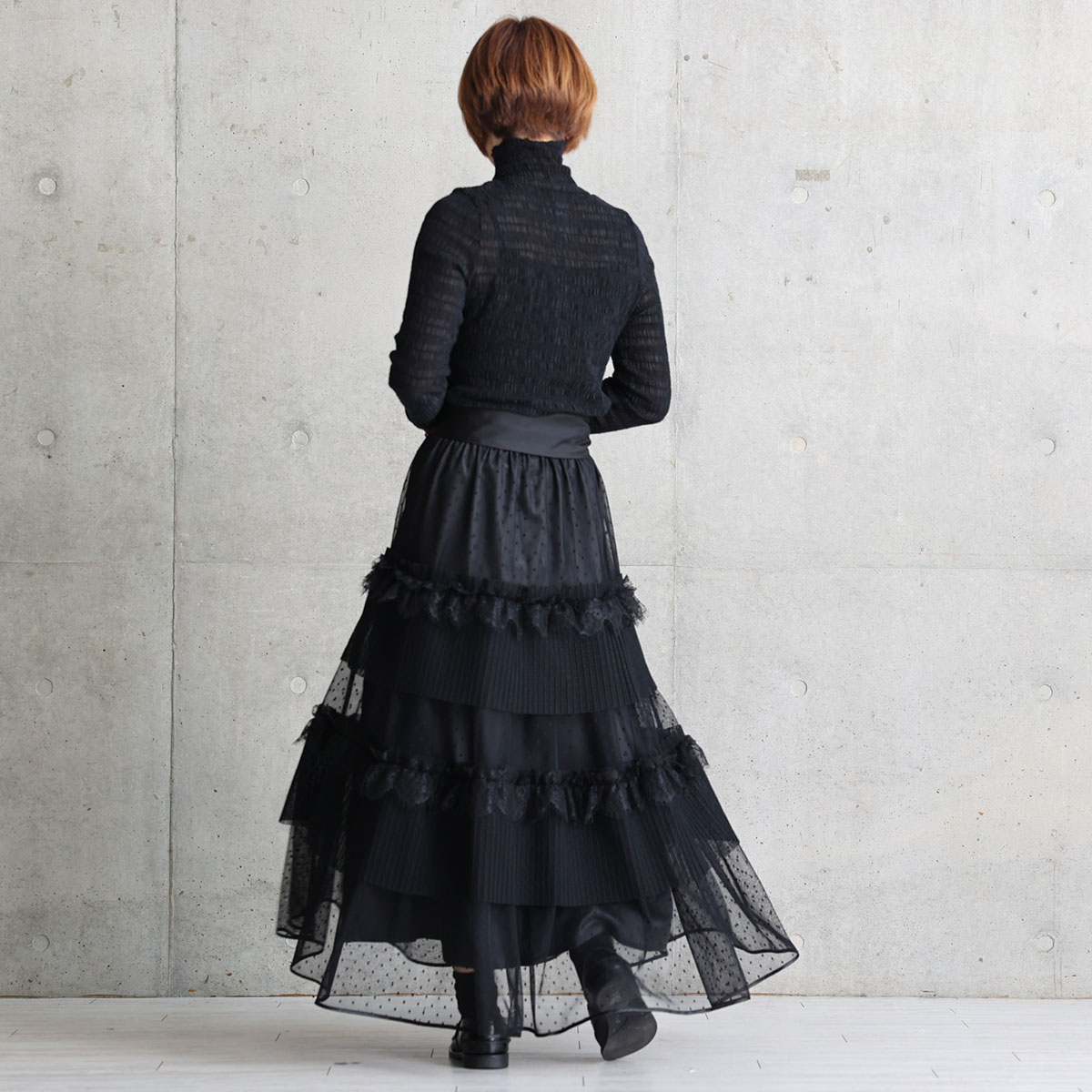 11月上旬お届け予定『Dot&pleats tulle』Tiered skirt【全3色】の画像