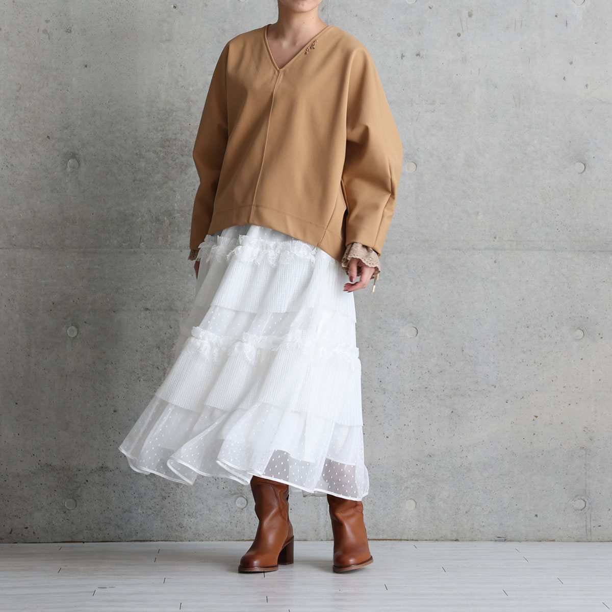 11月上旬お届け予定『Dot&pleats tulle』Tiered skirt【全3色】の画像