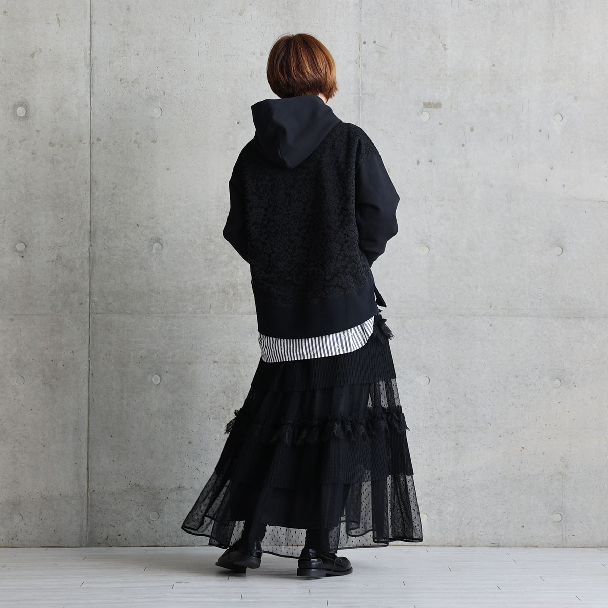 11月上旬お届け予定『Dot&pleats tulle』Tiered skirt【全3色】の画像