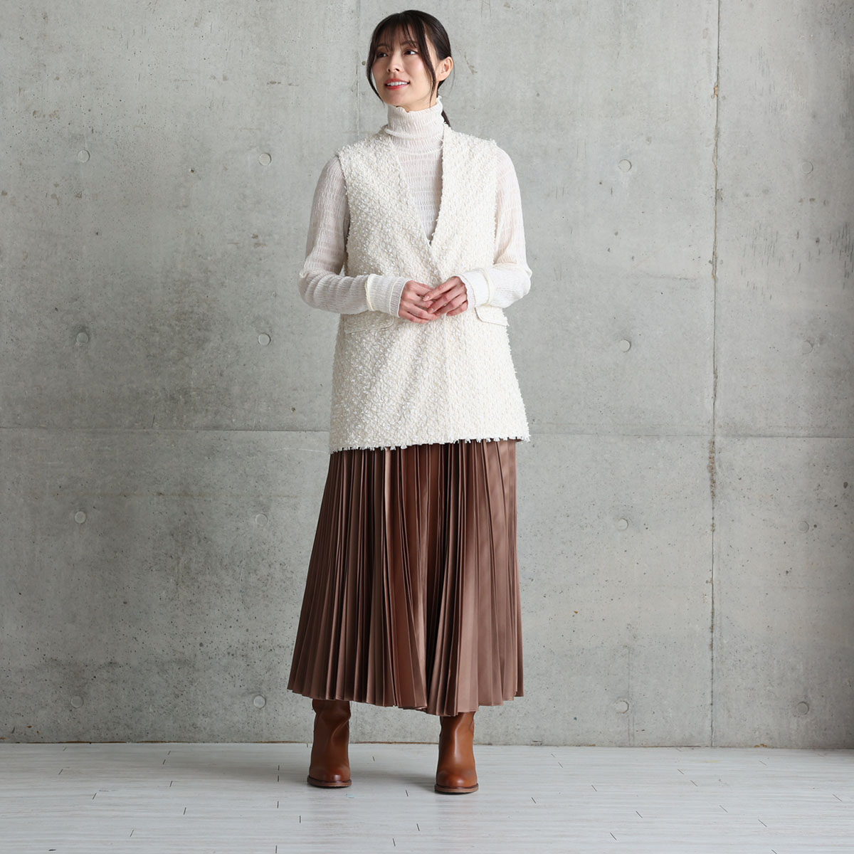 11月上旬お届け予定『Function satin pleats』 long skirt 【全4色】の画像