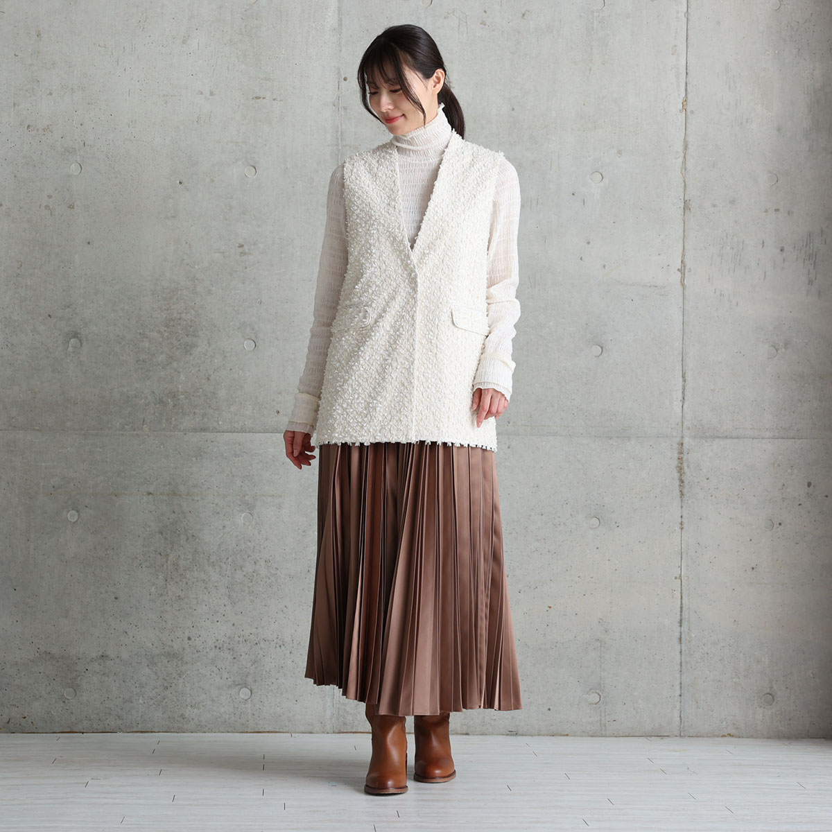 11月上旬お届け予定『Function satin pleats』 long skirt 【全4色】の画像