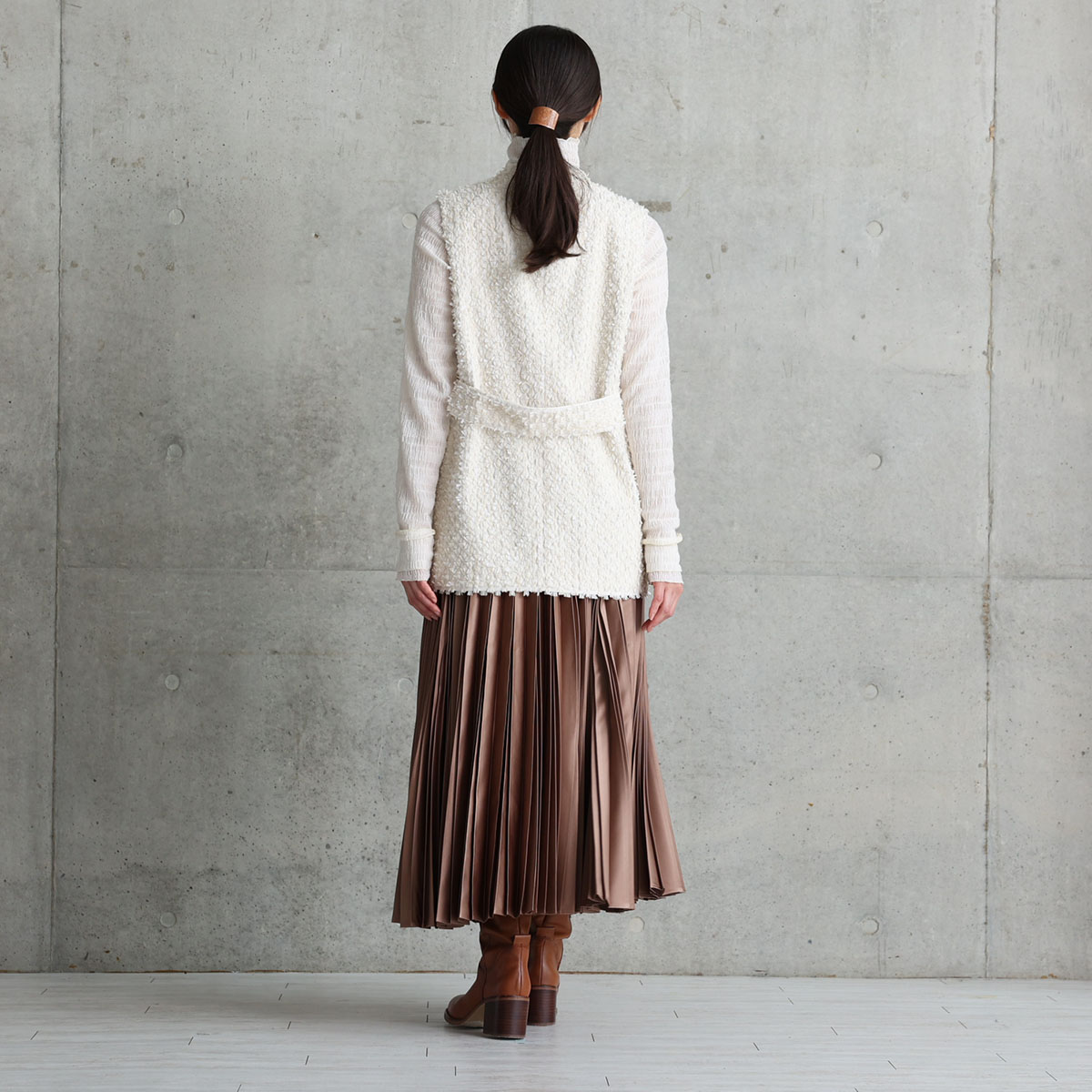 11月上旬お届け予定『Function satin pleats』 long skirt 【全4色】の画像