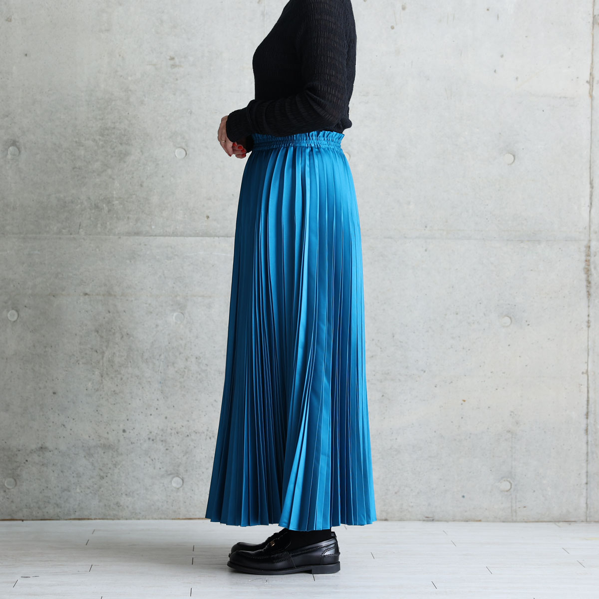 11月上旬お届け予定『Function satin pleats』 long skirt 【全4色】の画像