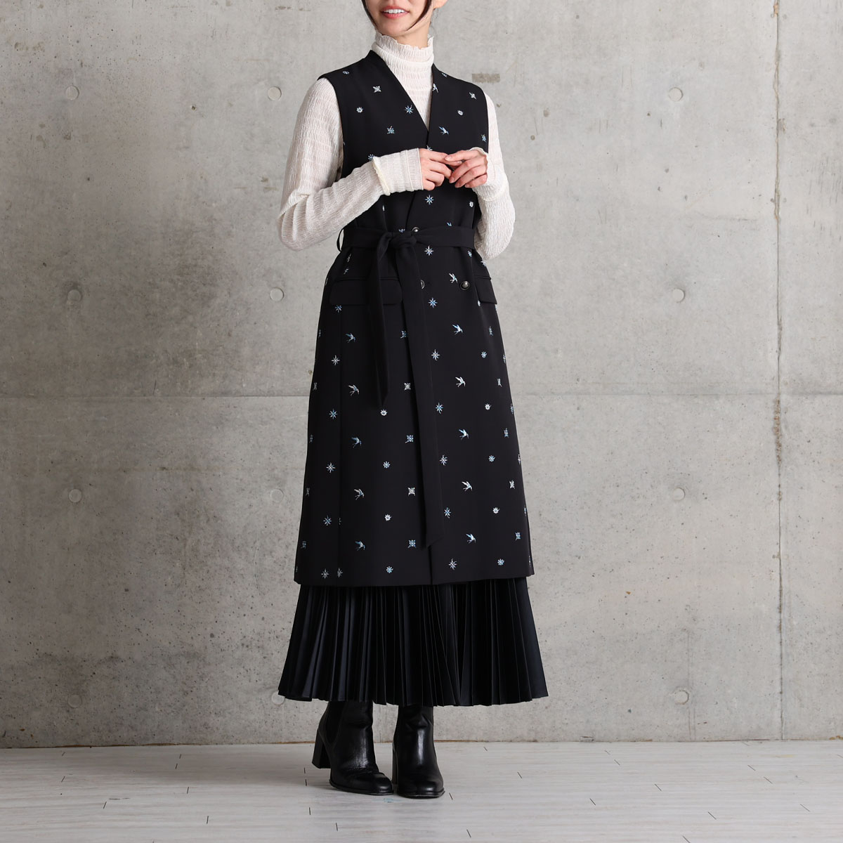 11月上旬お届け予定『Function satin pleats』 long skirt 【全4色】の画像