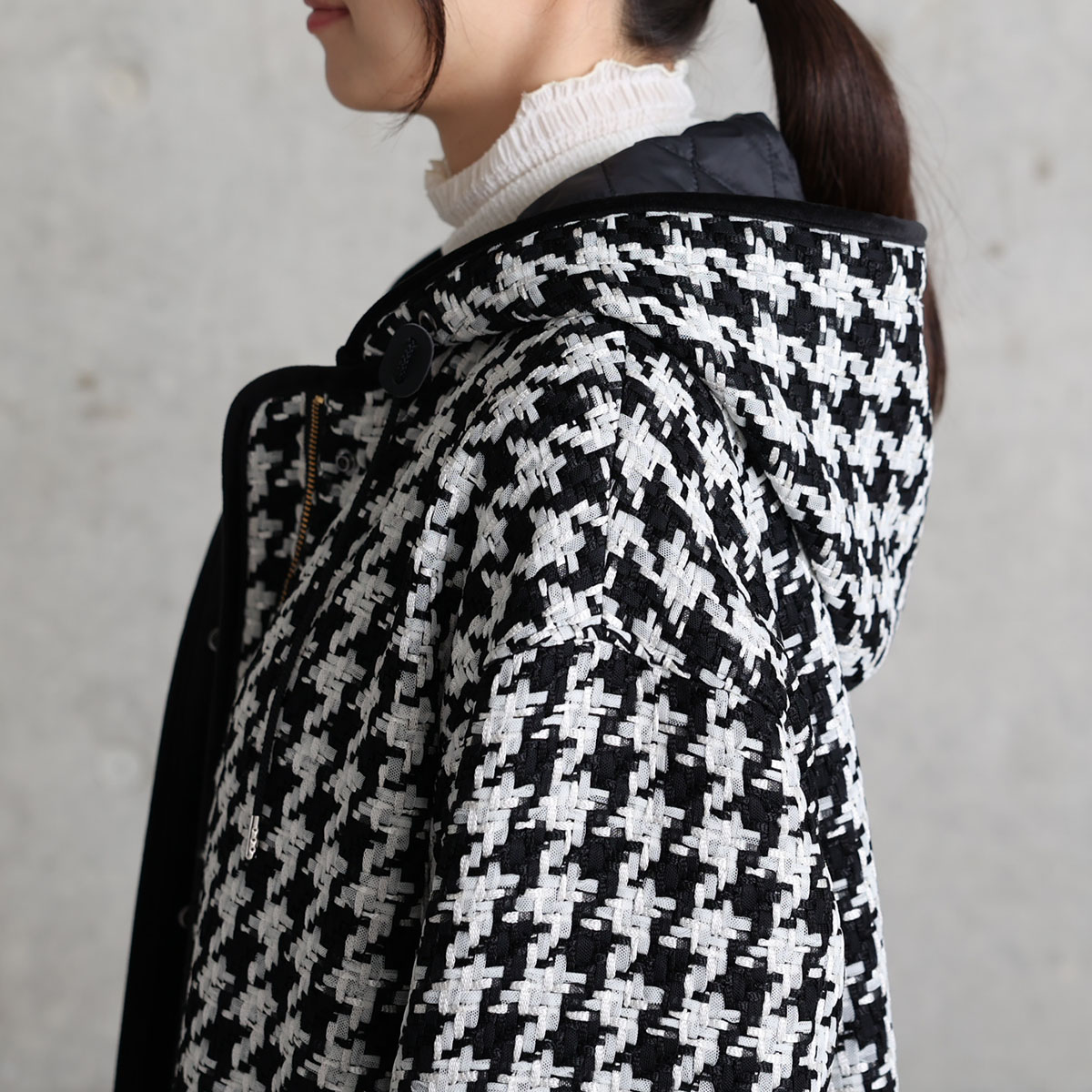 12月上旬届け予定『Tulle houndstooth tweed』2WAY Long Coat 【全2色】の画像