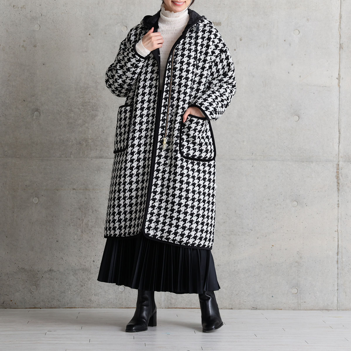 12月上旬届け予定『Tulle houndstooth tweed』2WAY Long Coat 【全2色】の画像