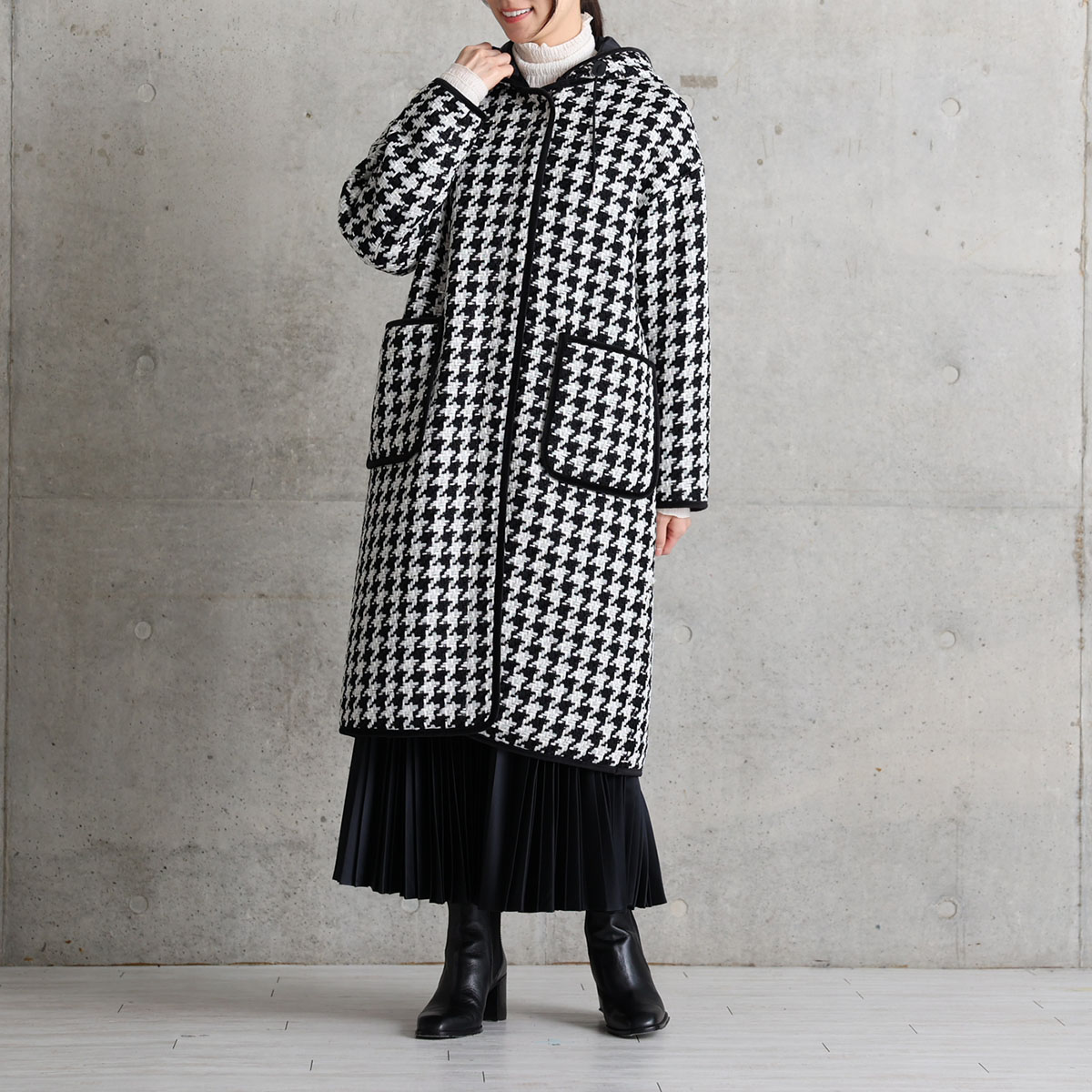 12月上旬届け予定『Tulle houndstooth tweed』2WAY Long Coat 【全2色】の画像