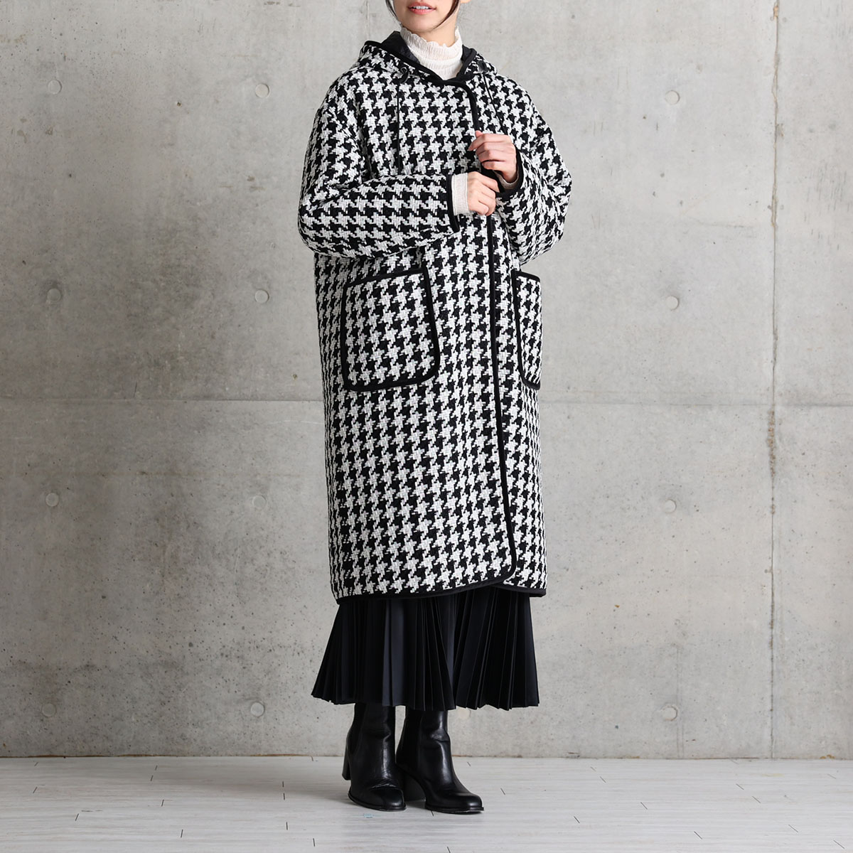 12月上旬届け予定『Tulle houndstooth tweed』2WAY Long Coat 【全2色】の画像