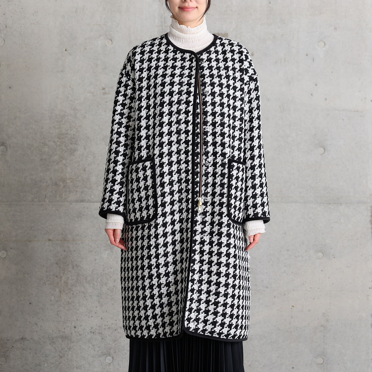 12月上旬届け予定『Tulle houndstooth tweed』2WAY Long Coat 【全2色】の画像