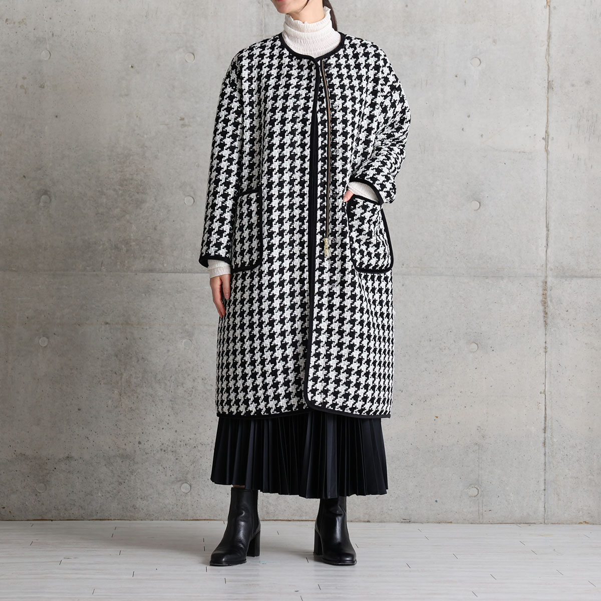 12月上旬届け予定『Tulle houndstooth tweed』2WAY Long Coat 【全2色】の画像