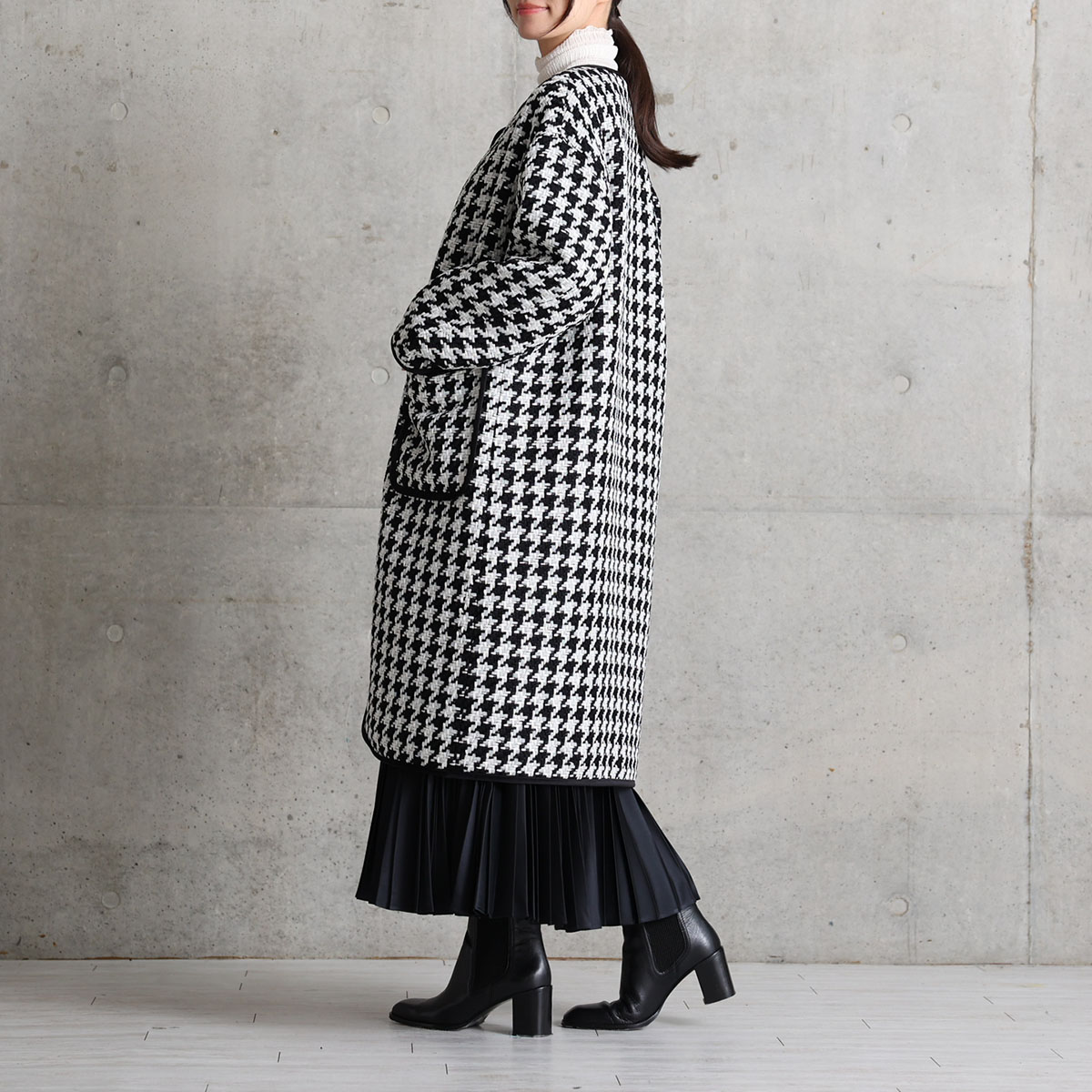 12月上旬届け予定『Tulle houndstooth tweed』2WAY Long Coat 【全2色】の画像